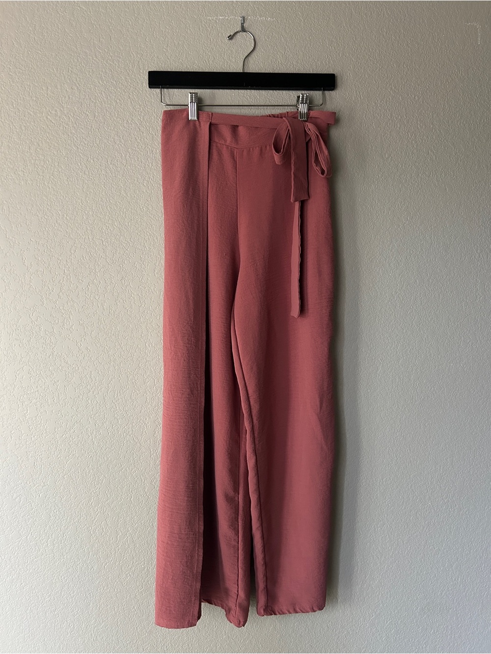 High-Waist Wide Leg Pants with Asymmetrical Tie Waist | Women’s Small w Elastic